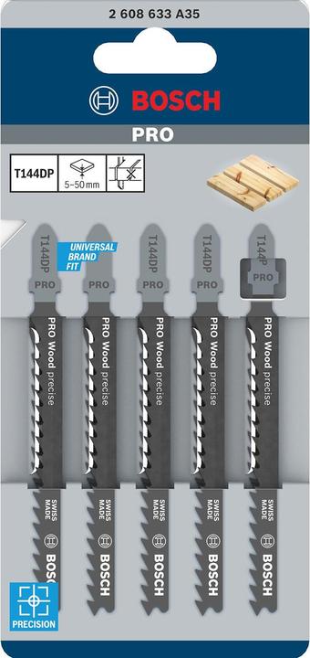 Image du produit Bosch Professional Zubehör Lame de scie sauteuse PRO Wood precise T144DP, 100 mm, 5 pcs.