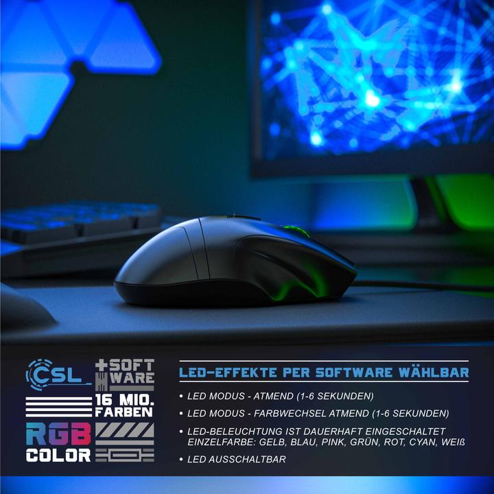 Image du produit CSL Souris de jeu filaire, 125 dpi, souris de jeu optique, changement de couleur, 9 boutons, 600 à (Filaire)