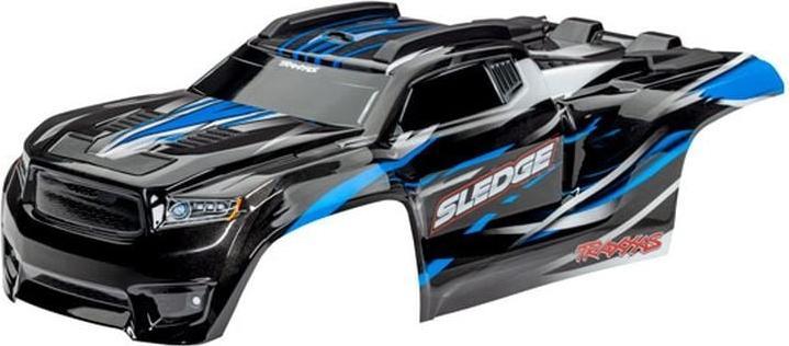 Actual product image Traxxas body sledge blue / with decal sheet & mounted clipless holders