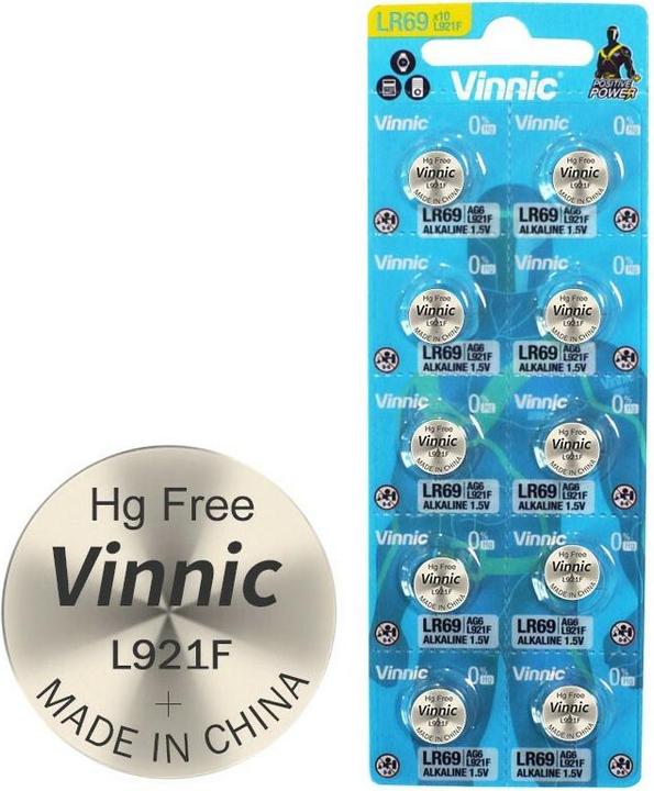 Immagine prodotto Vinnic Confezione da 10 AG6, LR921, LR69, V371, SR69, L912 F, L912F (10 pz., SR69, 29 mAh)