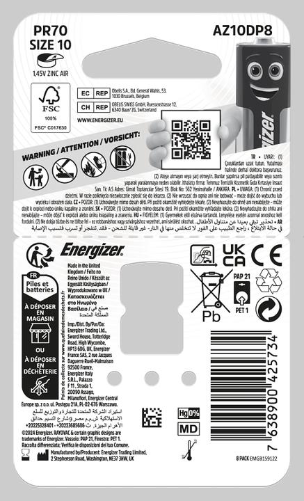 Produktbild Energizer Hearing Aid 10 (8 Stk., PR70, 92 mAh)
