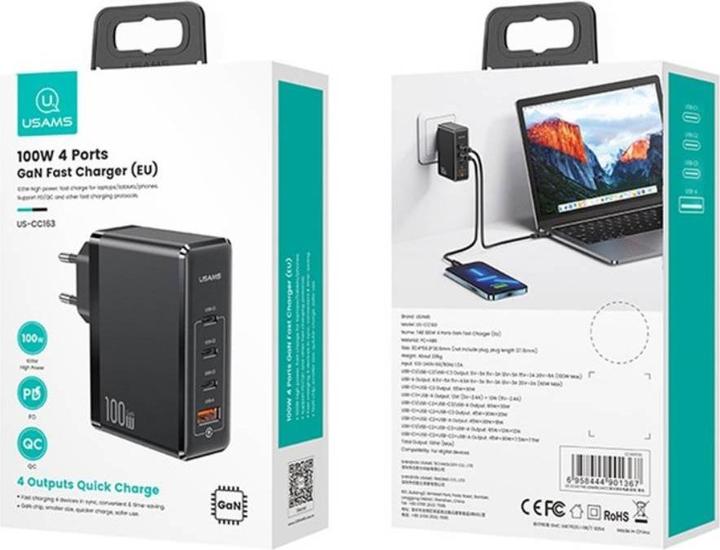 Immagine prodotto Usams Caricabatterie veloce GaN a 4 porte da 100W (100 W)