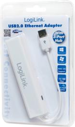 Produktbild LogiLink USB 2.0 auf Fast Ethernet Adapter, weiá (3 Ports)