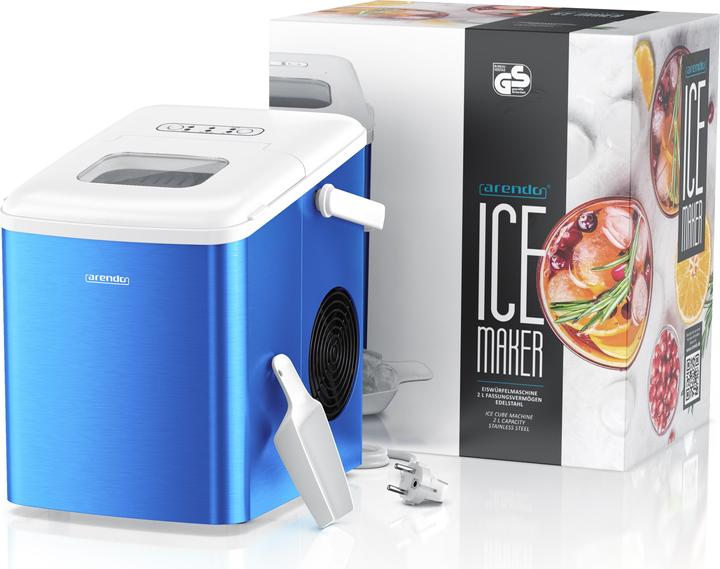 Produktbild Arendo Eiswürfelmaschine, 120W mit 1,5L Behälter, Eiswürfelbereiter, 9 Eiswürfel in 9 Minuten, Blau
