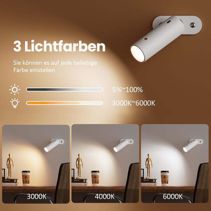 Produktbild Emke LED-Tischleuchte kabellos, 6-in-1, dimmbar, Touch-LED, weiss, 3 Farbmodi, magnetische Wandleuchte