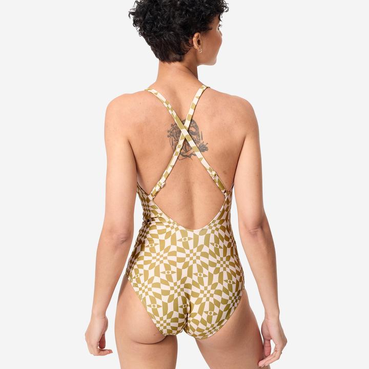 Actual product image Nabaiji Badeanzug Damen - Lila Psychodam olivgrün (XL)