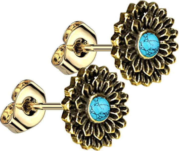 Image du produit Star Piercing Ohrstecker vergoldet Lotus Blume Türkis Stein (Laiton, Minéral)