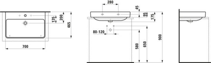 Produktbild Laufen Aufsatzwaschtisch PRO S Spezialausf o ÜL o HL 700x465mm weiss (465 mm, 700 mm)