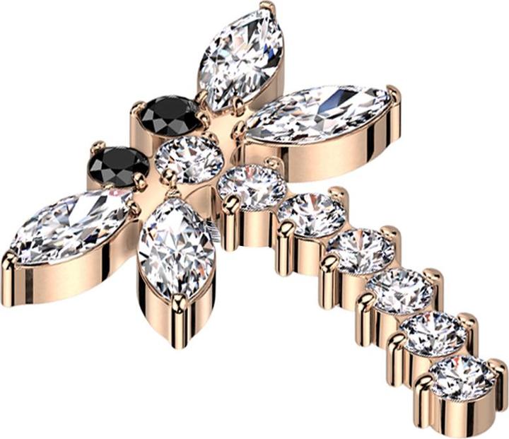 Immagine prodotto Star Piercing Dermal Anchor Dragonfly oro rosa cristalli argento (senza ottone, Titanio G23)