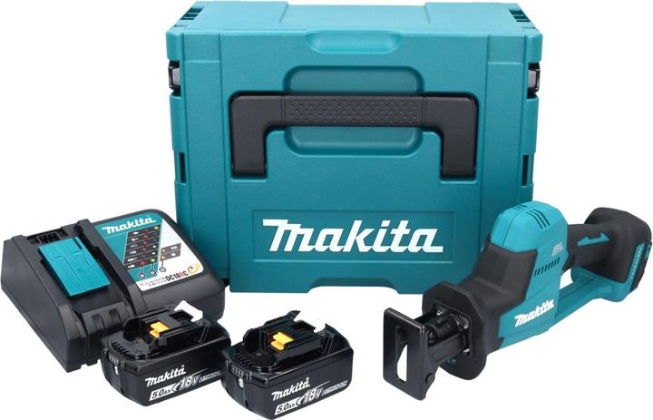 Image du produit Makita DJR189RTJ Scie sabre sans fil, 18 V, 0-3100 SPM, 22 mm, 2 x 5,0 Ah Li-Ion, 2,5 kg