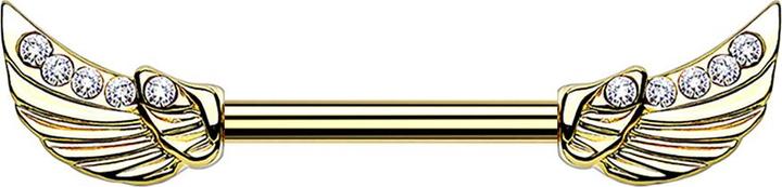 Produktbild Star Piercing Barbell 14k vergoldet Engelsflügel Kristall silber (Chirurgenstahl 316L, Messing)