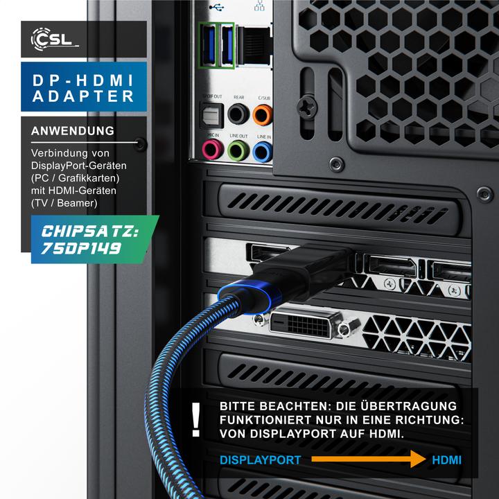 Produktbild CSL DisplayPort zu HDMI Adapter, Audio Video Adapter, Ultra HD 4k DP zu HDMI Konverter (HDMI, 2.15 cm)