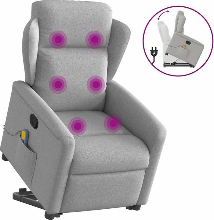 Actual product image VidaXL Massage chair with stand-up aid electric cloud grey fabric