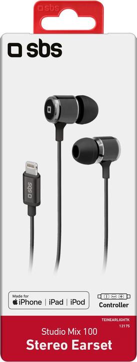 Actual product image SBS stereo in-earphones with lightning connector black (No noise cancelling, Cable)