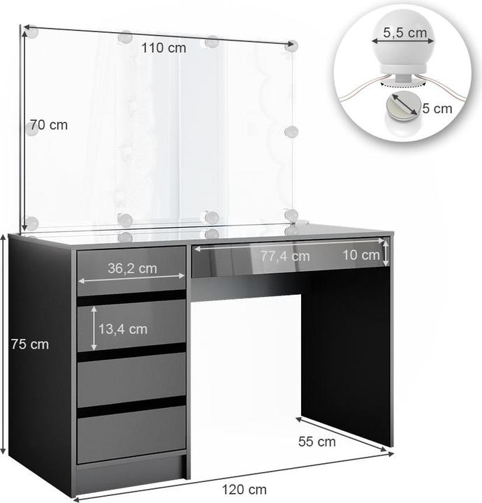 Produktbild Vicco Sherry mit Beleuchtung (120 x 55 x 75 cm)