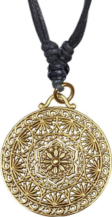 Actual product image Star Piercing Necklace Black Pendant Gold Plated Mandala Sun (Brass)