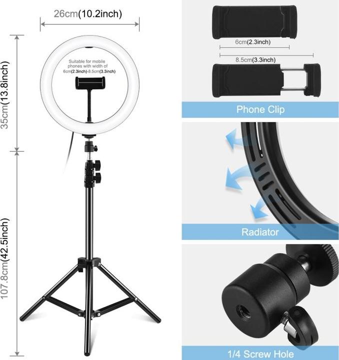 Image du produit Puluz PKT3035 Lampe vidéo selfie 26cm (éclairage annulaire)
