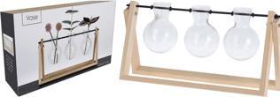 Actual product image Casativo Set of 3 Glass Vases in Wooden Stand, 14.5 x 30 x 7 cm