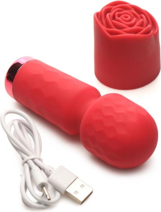 Actual product image Frisky Bloomgasm - Pleasure Rose Mini Wand Vibrator - Red