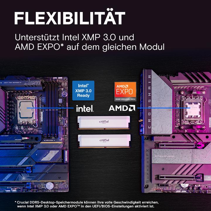 Actual product image Crucial Pro DDR5-6000 Kit 32GB 2x16GB UDIMM white Overclocking (2 x 16GB, 6000 MHz, DDR5 RAM, U-DIMM)