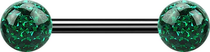 Produktbild Star Piercing Barbell schwarz mit zwei Kristallkugeln grün Epoxy Schutzschicht (Titan G23, ohne Messing)