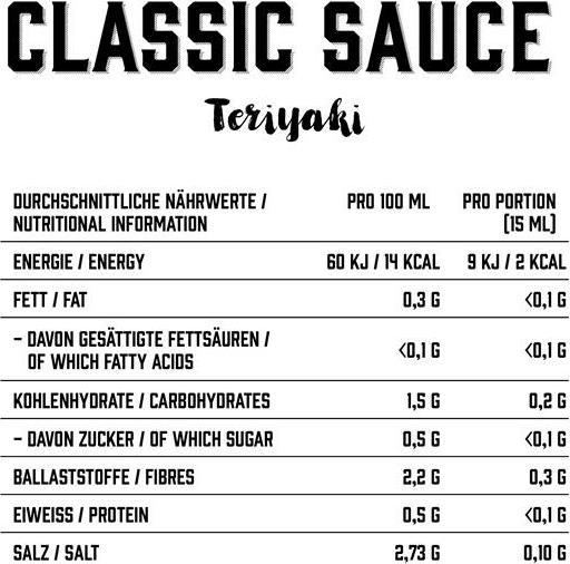 Nährwerte und Zutaten GOT7 Nutrition Classic Sauce Teriyaki (350ml) (300 g)