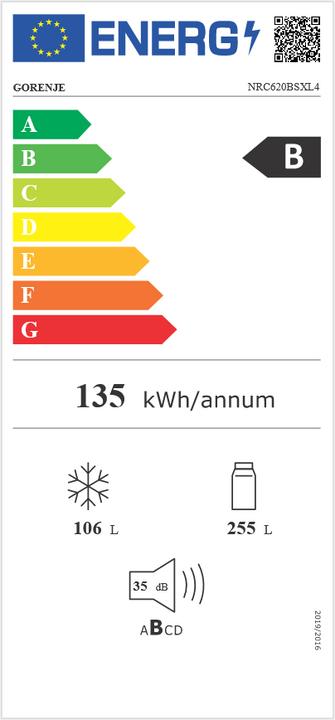 Etichetta energetica Gorenje Gore KühGefKo NRC620BSXL4 B inox 742488 (361 l)