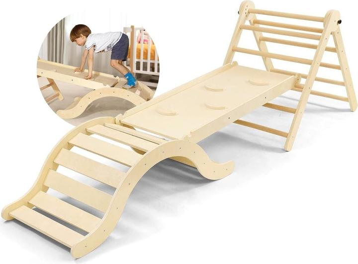 Produktbild Hermex 3-tlg. Holzklettergerüst Indoor-Kletterdreieck Schaukel Kletterbogen