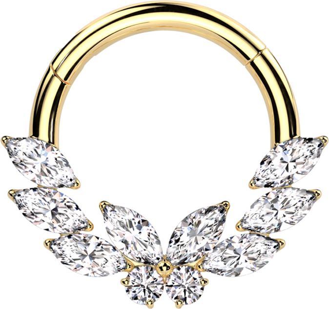 Produktbild Star Piercing Micro Segmentring klappbar vergoldet Kristalle silber mittig Schmetterling (ohne Messing, Chirurgenstahl 316L)