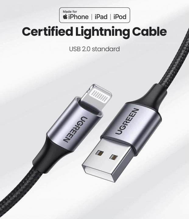 Produktbild Ugreen Lightning USB Nylon Alu MFi (1 m, USB 2.0)