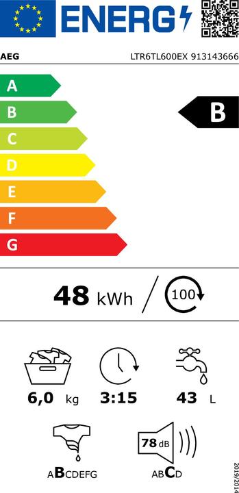 Etichetta energetica AEG LTR6TL600EX (6 kg, Verso il basso)