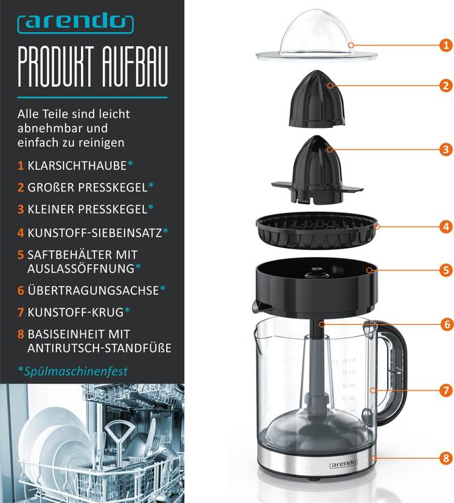 Produktbild Arendo Zitronenpresse Orangenpresse Limettenpresse Entsafter