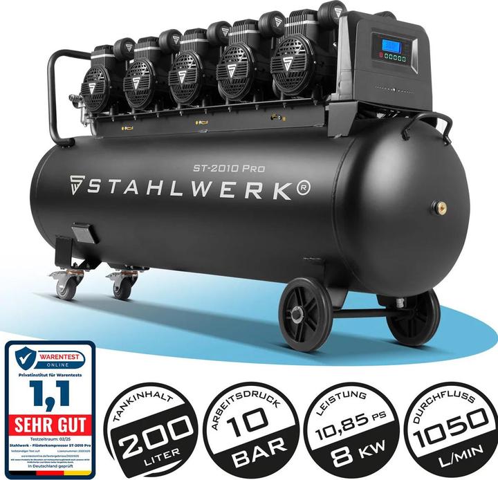 Produktbild Stahlwerk Kompressor ST-2010 Pro 10 bar 8 kW 1050 l/min 200l Druckluftkompressor (10 Bar, 200 l)