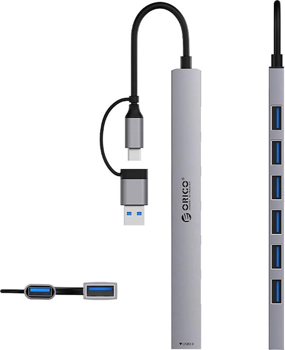 Produktbild Orico Converter YSA2-U3 USB-A/USB-C Hub Docking Station 1x USB-A 3.0 + 6x USB-A 2.0 - Gray (USB-A, USB-C, 7 Ports)