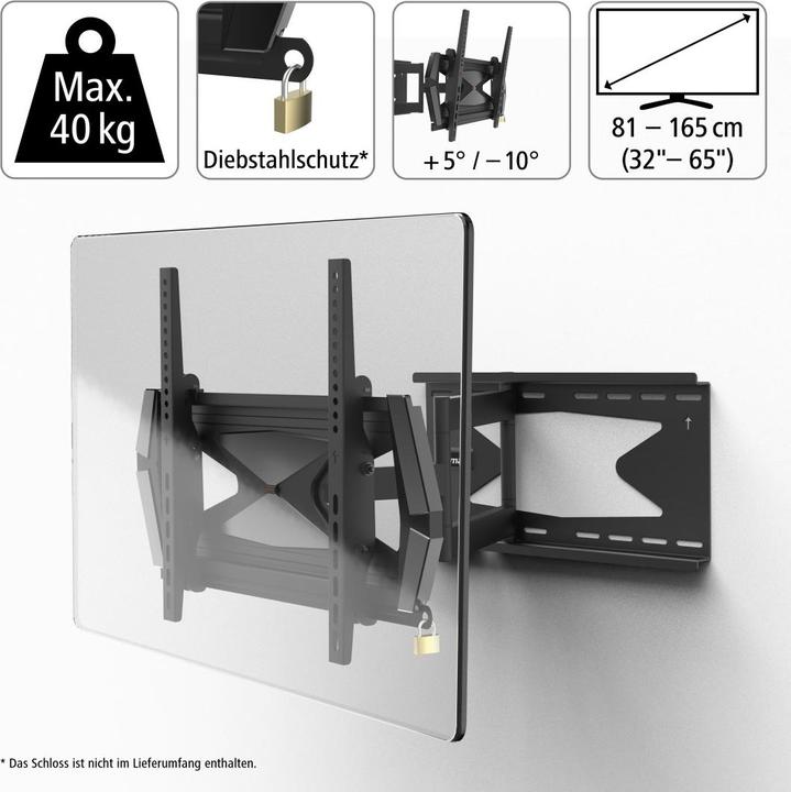 Actual product image Hama TV wall bracket, swivel, tilt, anti-theft, 165 cm (65"), 40 kg (Wall, 65", 40 kg)