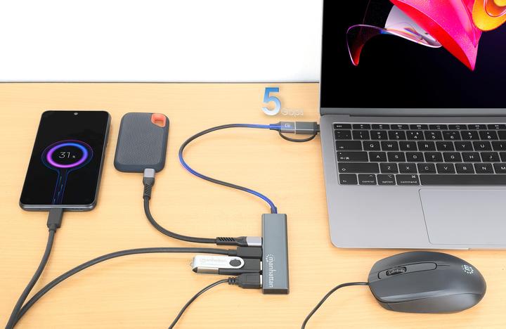 Actual product image Manhattan 4-port USB 3.0 Type-C / Type-A combo hub 2x2 (USB-C, 4 Ports)