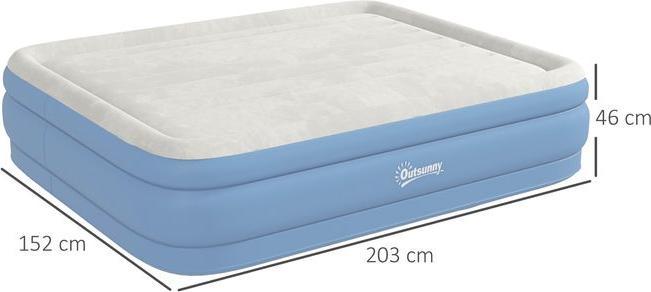 Actual product image Swisshandel24 Camping mattress for 2 people, inflatable, built-in pump, carrying bag, 203x152x46cm, light blue (152 x 203 cm)