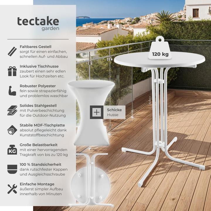 Immagine prodotto tectake Tavolo alto Eren pieghevole con copertura 90 x 110 cm (80 x 80 x 110 cm)