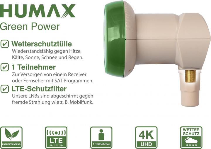 Immagine prodotto Humax Green Power LNB Protezione dalle intemperie, filtro LTE Basso consumo energetico (Singolo LNB)