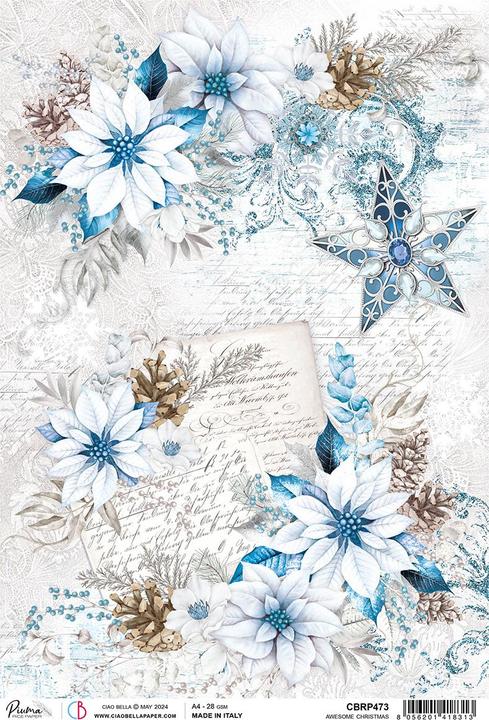 Image du produit Ciao Bella Soie de paille à motif "Elecance of Blue - Points de Noël bleus", DIN A4 (28 g/m², 1 x)