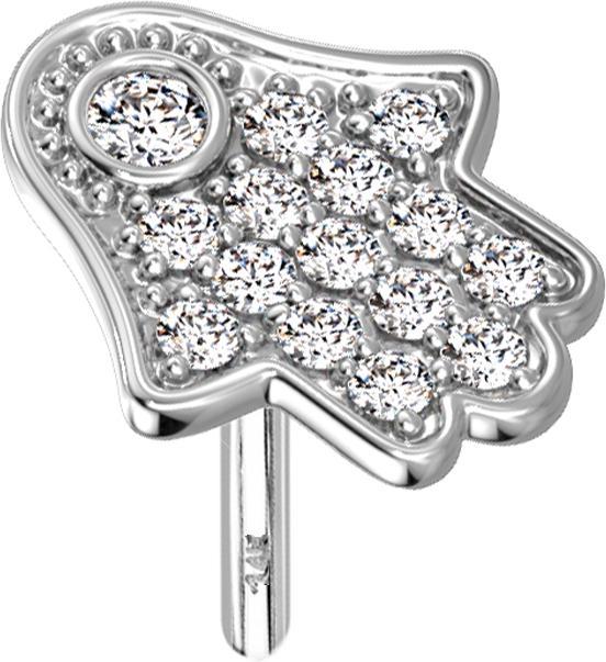 Star Piercing Threadless 14k weissgold Hamsa mit Kristallen (14k Gold, ohne Messing)