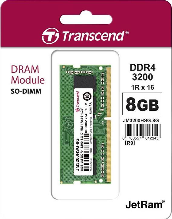 Image du produit Transcend Module de mémoire pour ordinateur portable 8 DDR4 3200MHz Module de mémoire (1 x 8GB, 3200 MHz, RAM DDR4, SO-DIMM)
