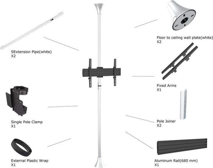 Actual product image Multibrackets HAGOR - Mounting Kit (Floor to Ceiling Mount) for LCD Display - Chrome - B (65", 30 kg)
