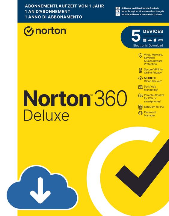 Norton 360 Deluxe (5 Devices, 50GB) (1 User, 5 Devices/Users, 12 months)