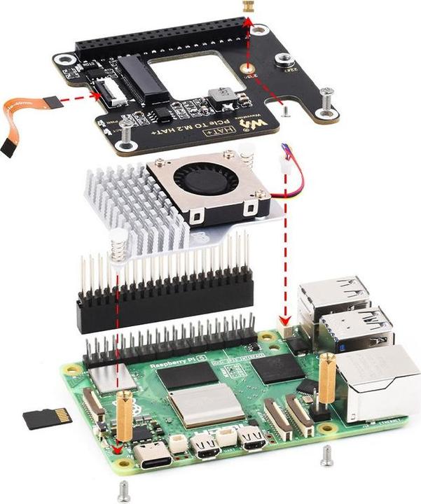 Actual product image WaveShare PCIe to M.2 HAT SSD adapter for Raspberry Pi 5