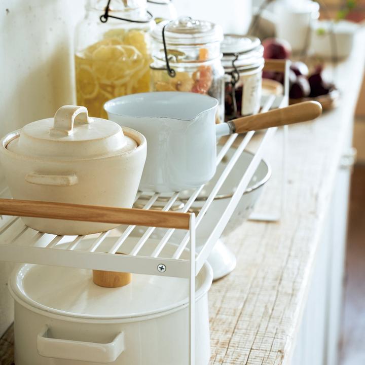 Image du produit Yamazaki Étagère de cuisine avec poignées en bois TOSCA