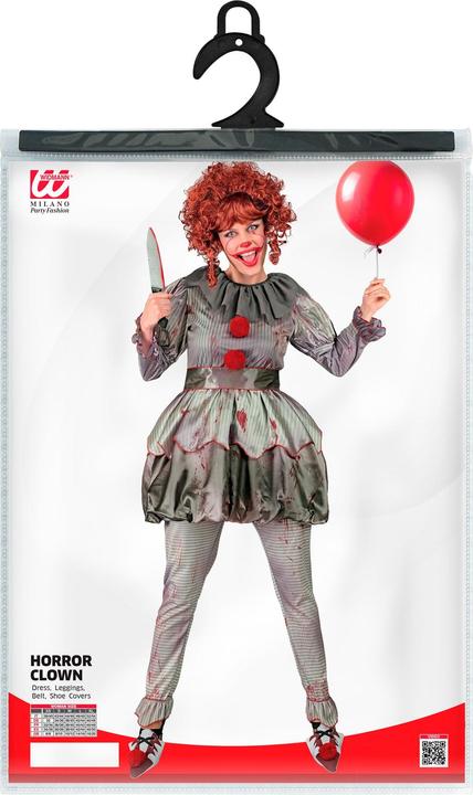 Produktbild Widmann Horrorclown "ES" Damenkostüm Kleid, Leggings, Gürtel, Schuhüberzieher (L)