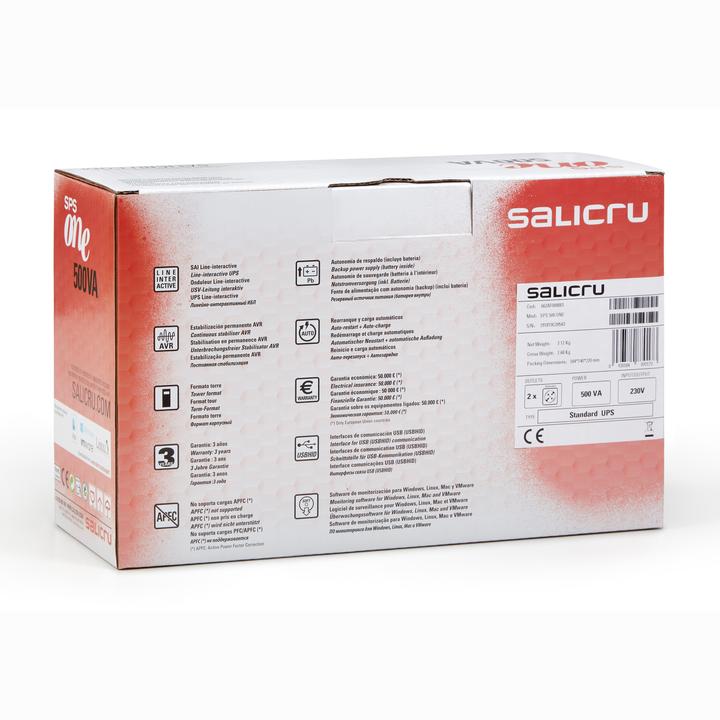 Immagine prodotto Salicru SPS ONE UPS interattivo di linea da 500 a 2000 VA (500 VA, 240 W, Interattivo linea UPS)