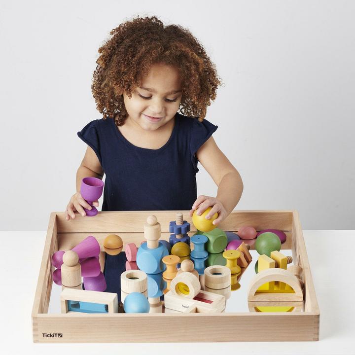 Actual product image TickiT Wooden tray box with mirror base (French, German, English, Italian)