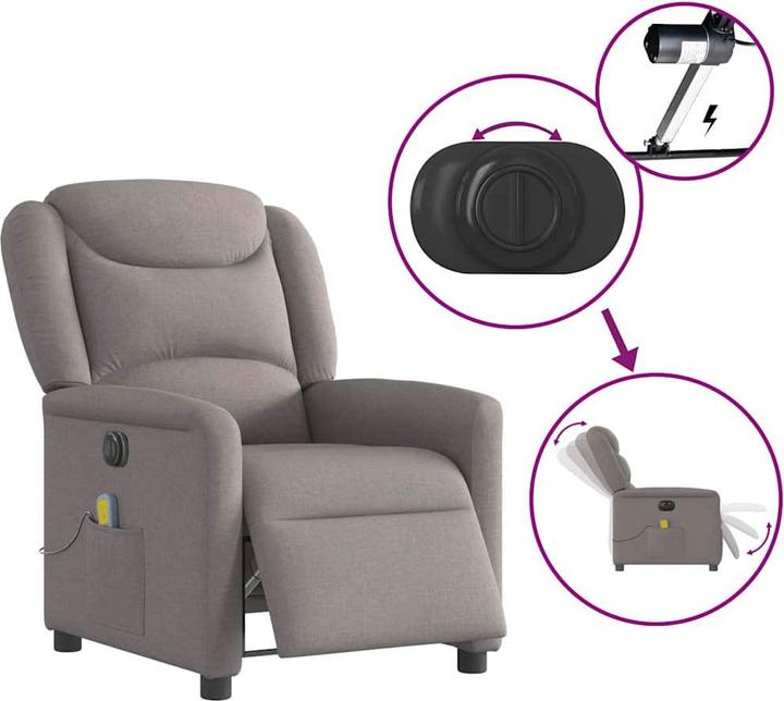 Actual product image VidaXL Massage chair electric taupe fabric
